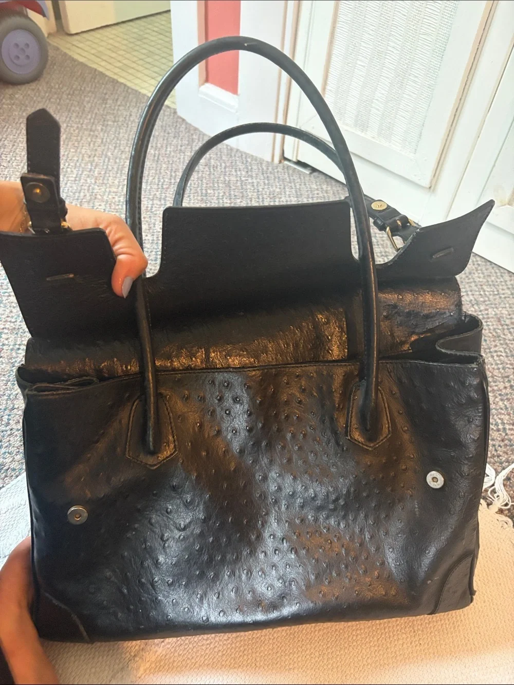 Marina rinaldi Black Women's Tote Bag - Sculpted Ostrich-Texture Shoulder Bag